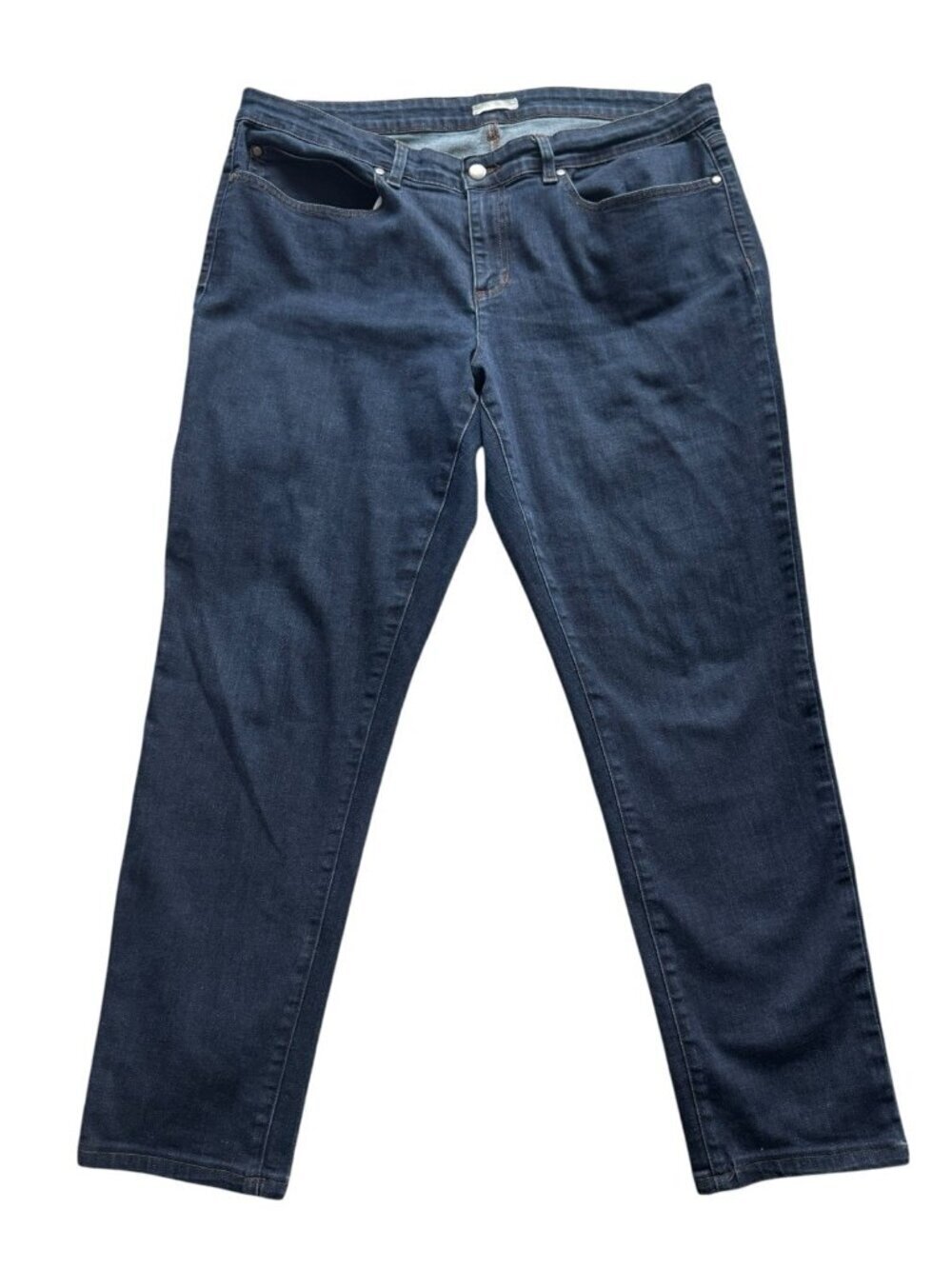 Eileen Fisher Woman's Sz 16 Dark Wash Cropped Leg Denim Jeans Organic Cotton